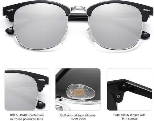 Vista 3 de SOJOS Retro Semi Rimless Polarized Sunglasses Horn Rimmed UV400 Glasses SJ5018