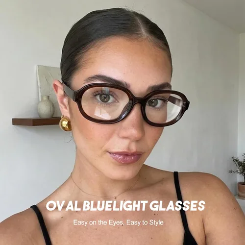Vista 2 de Dollger Lentes ovalados de luz azul para mujeres y hombres, de gran tamaño, lindos retro de los años 90, grandes y elegantes con bloqueo de luz