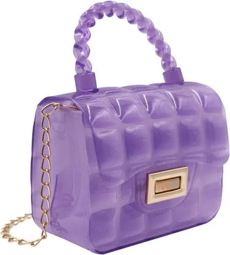 Vista 2 de ZGMYC Mini bolso cruzado de gelatina de color caramelo para niñas pequeñas y mujeres, bolsa de hombro transparente con asa superior