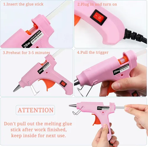 Vista 9 de Mini pistola de pegamento caliente, paquete de 8 para manualidades con 40 varillas, pistola de pegamento derretido, manualidades