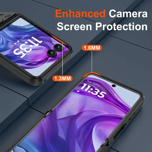 Vista 4 de Funda protectora para Motorola Razr+ Plus 2024/Razr+ Plus 2025, resistente a prueba de golpes con rotación de 360° con soporte de metal