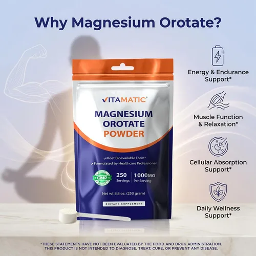 Vista 7 de Vitamatic Orotato de magnesio 1000 mg por porción apoya la salud muscular, las articulaciones y el corazón, 8.82 oz - 250 porciones