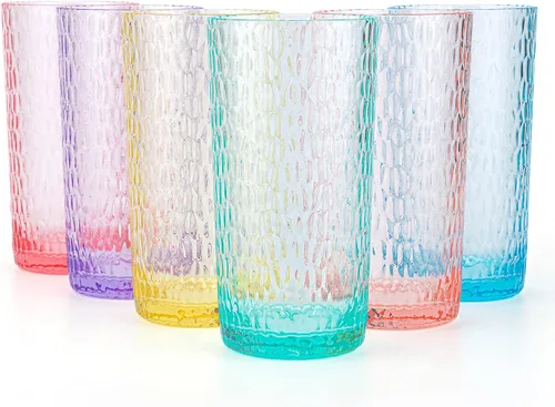 Vista 5 de KX-WARE Vasos acrílicos de plástico con forma de panal de abeja de 22 onzas, juego de 6 vasos transparentes