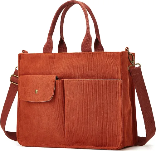 Vista 2 de Bolso de mano para mujer, de pana, bolso de hombro casual, bolso de mano de pana de gran capacidad, bolso cruzado