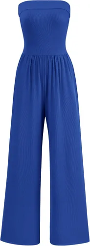 Vista 13 de PRETTYGARDEN Overol de tubo para mujer, elegante, casual, hombros descubiertos, pierna ancha, overol de una pieza, trajes de verano para vacaciones