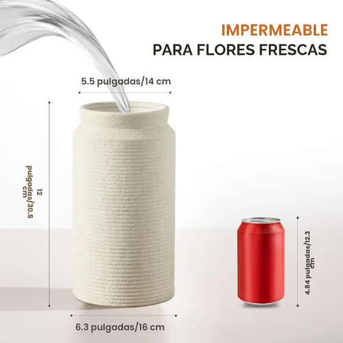 Vista 2 de Dobbyby - Florero de cerámica de 12 pulgadas, jarrón rústico para decoración del hogar, cerámica hecha a mano, jarrones altos de terracota