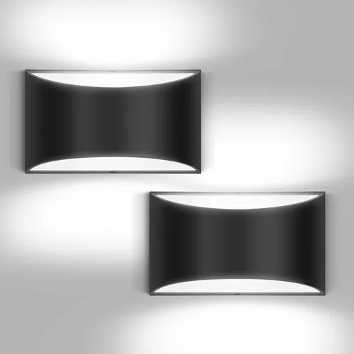 Vista 19 de Juego de 2 apliques de pared LED modernos negros con cable para interiores, luces de montaje en pared arriba y abajo, para sala de estar