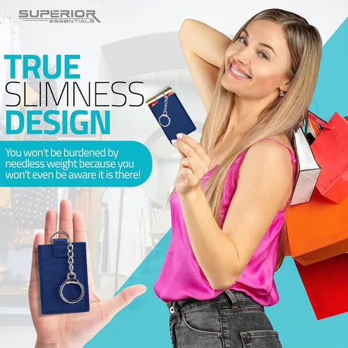 Vista 7 de Billetera de hilo de nailon Cartera minimalista de bolsillo frontal para hombres y mujeres con un elegante anillo en D y cadena de anclaje