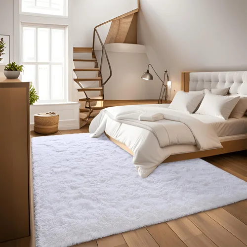 Vista 5 de DweIke Alfombras blancas esponjosas para dormitorio y sala de estar, 5 x 8 pies, suave felpa shaggy marfil crema para niñas, niños y chicos