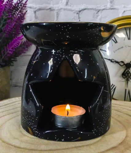 Vista 8 de Ebros Gift Wicca Witchcraft constelación púrpura astrología estrellas y luna cerámica púrpura quemador de aceite esencial calentador de cera figura
