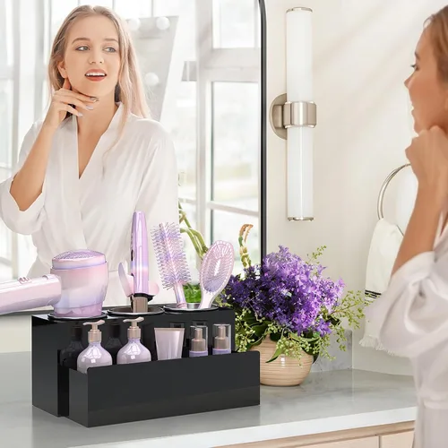 Vista 5 de Organizador de Herramientas para el Cabello, Organizador de Herramientas de Peinado de Cabello Caliente de Acrílico con 3 Compartimentos, Soporte