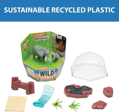 Vista 4 de Wild Scenes Elephants' Watering Hole - Kit de cultivo y juego respetuoso con el medio ambiente, juguete de conservación de vida silvestre, juego