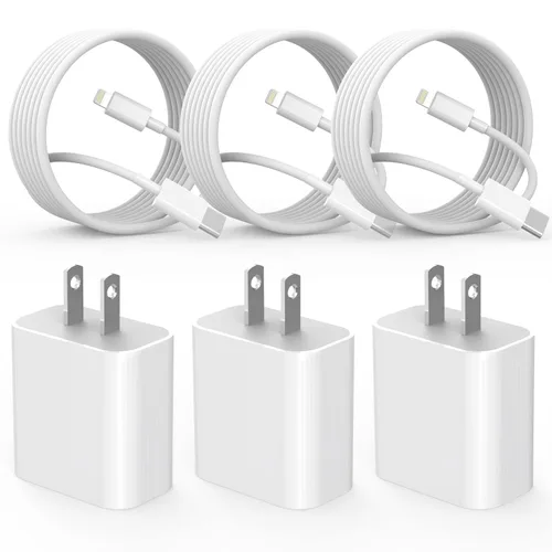 Vista 7 de Cargador de iPhone de 10 pies, bloque de carga rápida iPhone 14, cable USB C a Lightning de carga rápida de 10 pies y bloque de cargador de pared