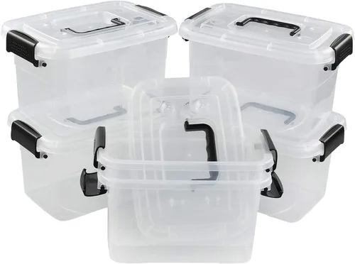 Vista 6 de Contenedor de almacenamiento transparente de 5 cuartos de galón, contenedor de caja con pestillo con mango negro, 6 paquetes