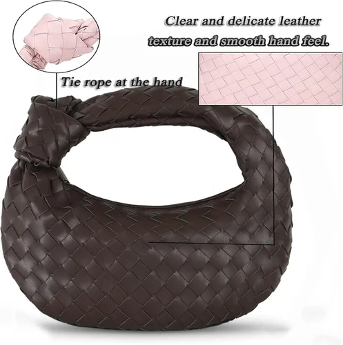 Vista 3 de Bolso de mano tejido, bolso de hombro para mujer, bolso de cuero suave, bolso de mano tejido, bolso de mano anudado casual