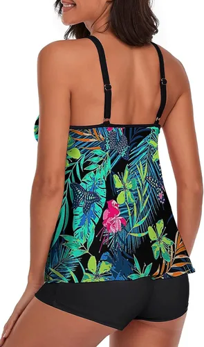 Vista 3 de Omichic Trajes de baño para mujer tankini para dos piezas blusa sin mangas con pantalones cortos