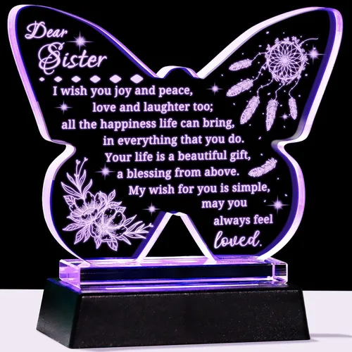 Vista 9 de YWHL Regalo para mi Hija de Papá Mamá, Mejores Regalos de Cumpleaños para Hija Adulta, Recuerdo de Vidrio en Forma de Mariposa con Base de Luz