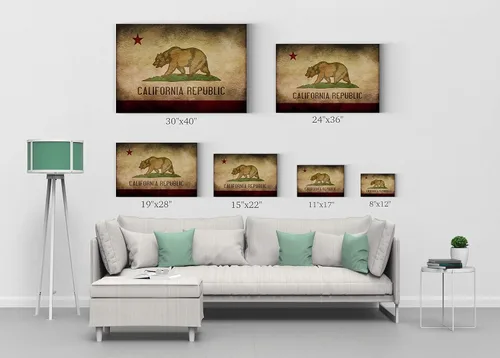 Vista 5 de SmileArtDesign Arte para pared de Los Ángeles, diseño de bandera del estado de California Grunge, impresión en lienzo para decoración del hogar