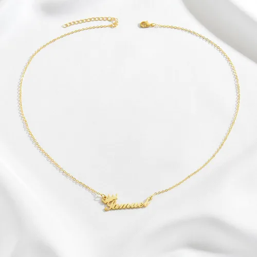 Vista 4 de RESVIVI Collar con nombre personalizado chapado en oro de 18 quilates, collar personalizado con placa de nombre, regalo de joyería personalizado