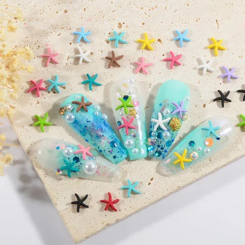 Vista 4 de Abalorios de uñas de estrella de mar de playa de verano, tachuelas de uñas, aleación multicolor, estrellas de mar, calcomanías de metal para arte