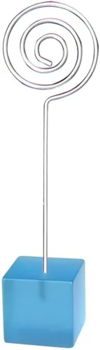 Vista 3 de Xiaoyztan Base de cubo de resina azul claro con forma de círculo, soporte de mesa para tarjetas y notas, soporte para exhibir clips de notas