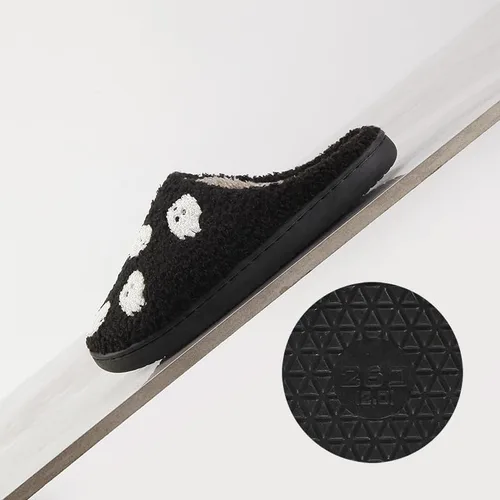 Vista 3 de Pantuflas de Halloween con diseño de calabaza para mujer, de felpa suave, bonitas, esponjosas, antideslizantes, para interiores y exteriores