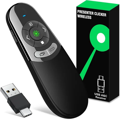 Vista 11 de Clicker de Presentación Puntero Láser Verde, Presentador Inalámbrico Puntero de PowerPoint Recargable, Puntero de Presentación RF 2.4GHz USB