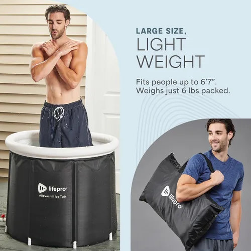 Vista 5 de Lifepro - Bañera de hielo portátil con tapa y bolsa de almacenamiento, ligera, duradera para sesiones de terapia en el hogar, bañera de hielo