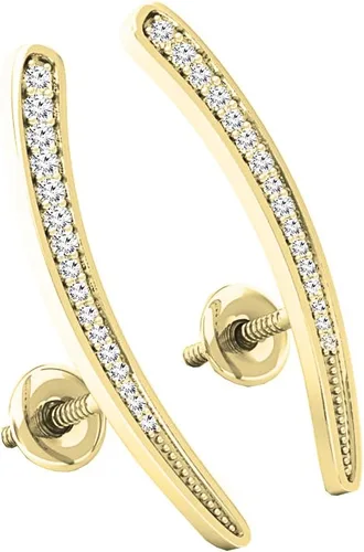 Vista 2 de Dazzlingrock Collection Aretes trepadores de oro de 0.15 quilates (Ctw) de corte redondo de diamante blanco para mujer