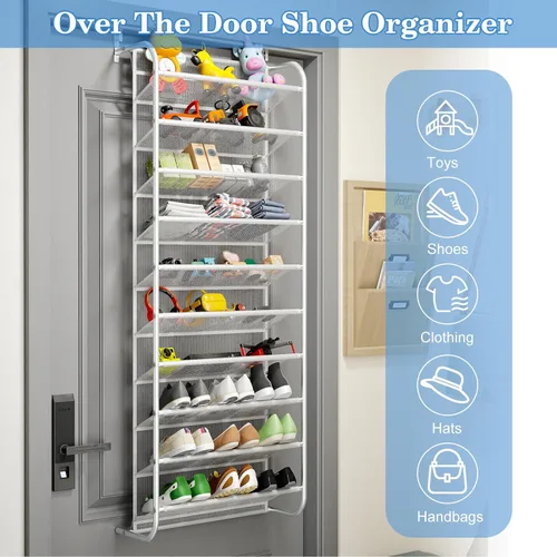 Vista 5 de AQQHSAIN Organizador de zapatos de pared de 10 niveles sobre la puerta, zapatero de pared, zapatero de puerta, zapatero para armario, despensa
