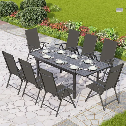 Vista 26 de PHI VILLA Juego de comedor al aire libre para 4, mesa de metal con sillas plegables, negro