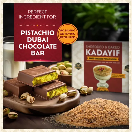 Vista 4 de Eastanbul Kataifi horneado y rallado para chocolate de Dubai, masa de pastelería Kadayif para pudín de leche, gránulos tostados Katifi Muhallebi