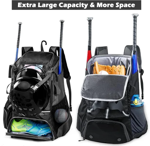 Vista 4 de Mochila de béisbol para jóvenes, niños, adultos, bolsa de equipo de bate y sóftbol con soporte para guantes, casco, compartimento para zapatos