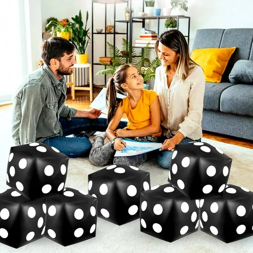 Vista 5 de 4 dados inflables gigantes de 12.6 pulgadas, juego divertido de dados inflables grandes para interiores y exteriores, césped, piscina, fiesta, Negro