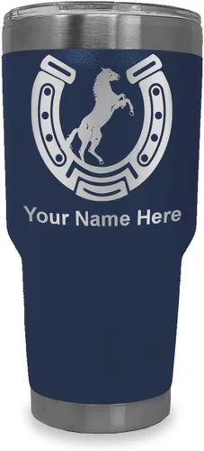 Vista 33 de LaserGram Vaso personalizado de 20 onzas, herradura con caballo (negro)