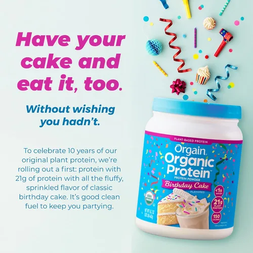 Vista 7 de Orgain - Proteína vegana orgánica en polvo, pastel de cumpleaños - 21g de proteína a base de plantas, 7g de fibra prebiótica, bajo en carbohidratos