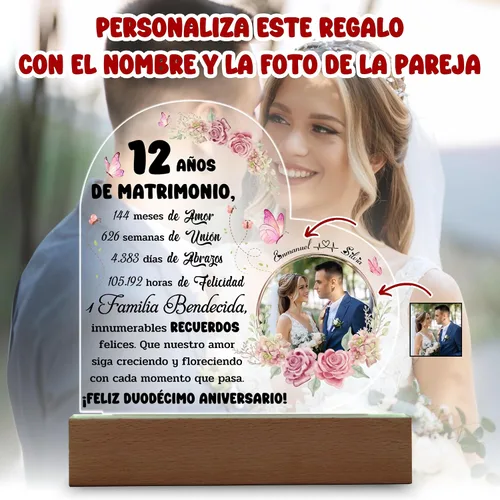 Vista 5 de Regalos para Bodas Personalizadas 12 Años, Lámpara Con Foto Personalizada, Regalos De Navidad para Mujeres, Regalos 12 Aniversario De Bodas Para