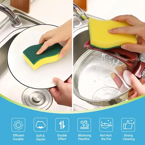 Vista 3 de AIDEA Esponjas de cocina, paquete de 24 esponjas de platos resistentes, esponja de limpieza para el hogar y la cocina, suministros de limpieza sin