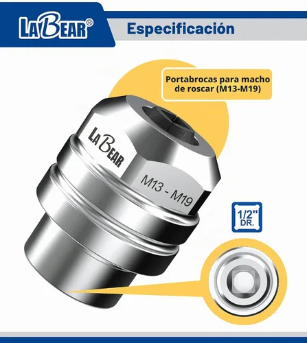 Vista 2 de LABEAR Adaptador de portabrocas intercambiable ajustable DR x M13–M19 de 1/2" – Juego de roscas de servicio pesado para roscado manual Securely