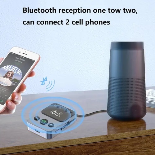 Vista 6 de Receptor transmisor Bluetooth 5.3 2 en 1 0.138 in Audio funciona con TV Airplane Wireless Bluetooth Aux adaptador para coche con micrófono se
