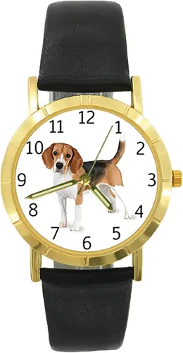 Vista 2 de Collections Etc Reloj grande numerado con cara de perro con correa de cuero, BEAGLE
