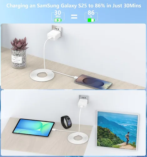Vista 9 de 45W Super Fast Charger USB C, Redpark 2Pack USB C Charger Block Dynamic Power Adapter Type C Wall Charging with 6FT Type C Cable for Samsung Galaxy
