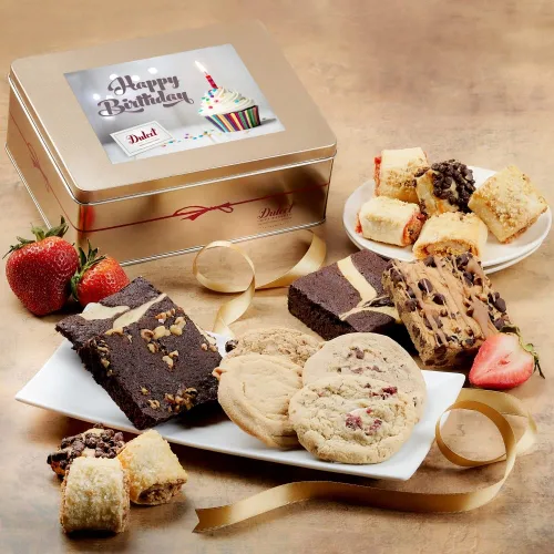 Vista 10 de Dulcet - Cesta de regalo gourmet con variedad de pasteles en una elegante caja de lata ensamblada, lata única de regalo para el padre para papá