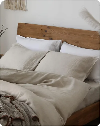 Vista 2 de XZ XIFA Fundas de almohada estándar tamaño King, paquete de 2 unidades, cierre de sobre, 100% lino francés lavado natural, transpirables, duraderas