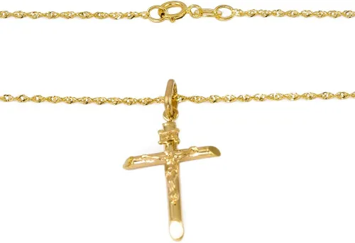 Vista 3 de Colgante de cruz de Jesús de oro amarillo de 14 k con cadena italiana de lujo