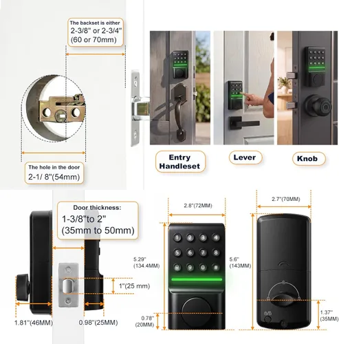 Vista 7 de SEPOX® Keyless Entry Deadbolt, Offline Smart Keypad Doorlock, LED Indicator