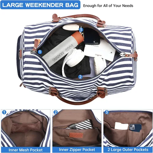 Vista 4 de Oflamn Bolsa de fin de semana para mujer, bolsa de lona para la noche, bolsa de viaje grande, bolsa de viaje con compartimento para zapatos, juego