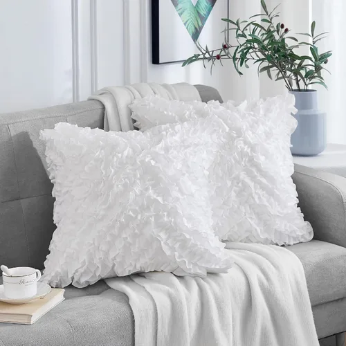 Vista 9 de Leeden 18x18 Fundas de almohada, juego de 2 fundas de almohada, funda de cojín decorativa estilo granja, funda de almohada 3D hecha a mano con Blanco