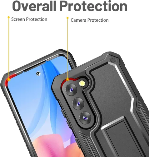 Vista 2 de FITO Funda para Samsung Galaxy S23, doble capa a prueba de golpes resistente para Samsung S23 con protector de pantalla, soporte integrado (negro)