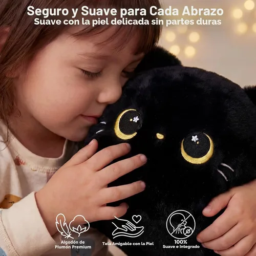 Vista 6 de Mewaii Linda Almohada de Felpa de Gato Negro, Peluches Kawaii de Animales de Peluche de Gato Negro, Peluches Suaves, Almohada de Felpa para Abrazar